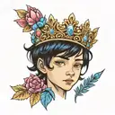 boy with black hair and dark blue eyes in tiara tattoo design idea