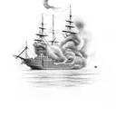 a ship on fire tattoo design idea