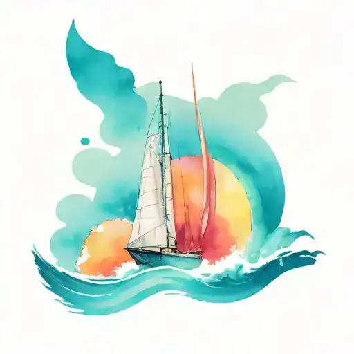 boat sailing towards tattoo design idea