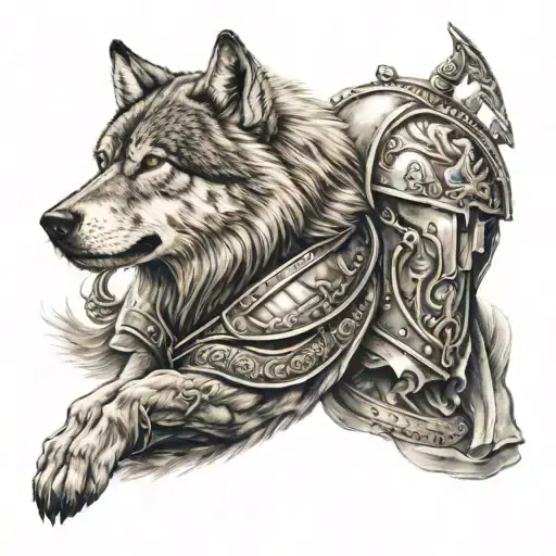 wolf with a roman gladiator tattoo design idea