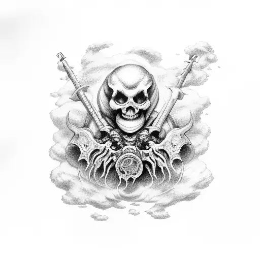 four horseman, apocolyptic, Skelton, clouds tattoo design idea
