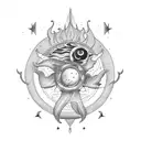 four horseman, clouds, sun rays tattoo design idea