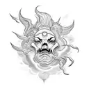 four horseman, clouds, sun rays tattoo design idea