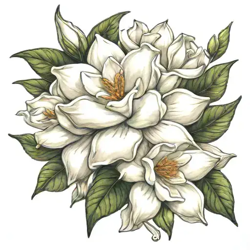 gardenia flowers, real eye symbol integrated tattoo design idea
