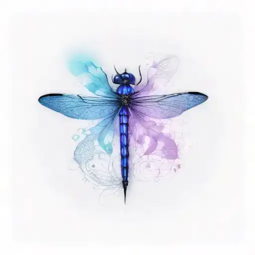 dragonfly side profile 3d blue and purple  tattoo design idea