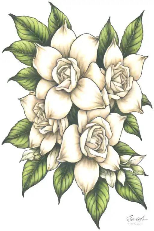 gardenia flowers, real eye symbol integrated tattoo design idea