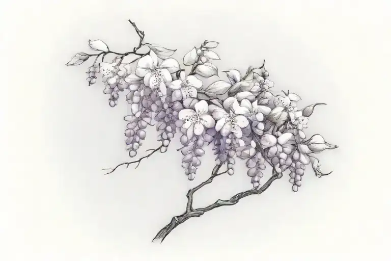 wisteria flowers with vines tattoo design idea