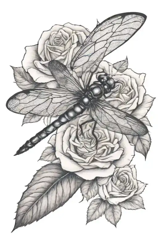 dragonfly on rose tattoo design idea