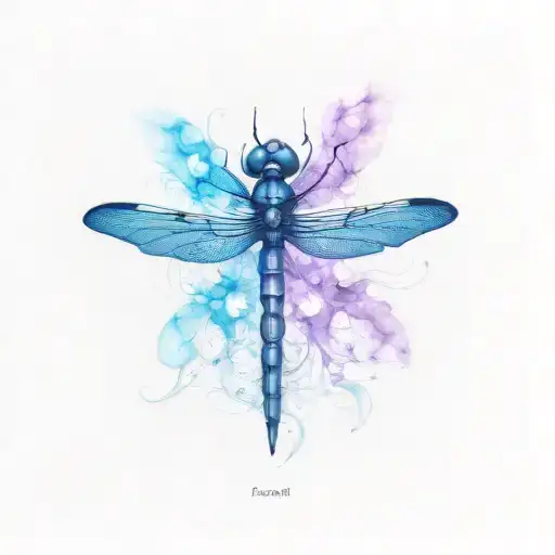 dragonfly 3d blue and purple  tattoo design idea