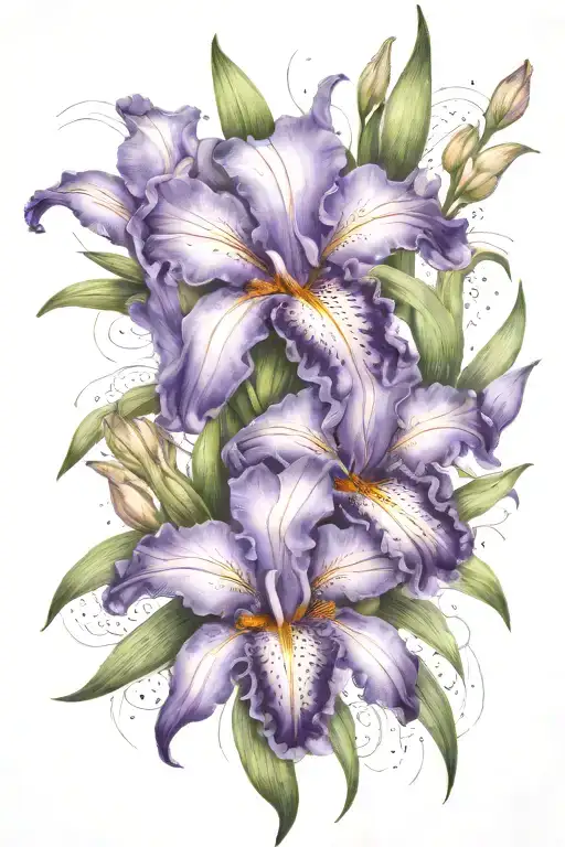 purple Iris and stargazer lilly flowers tattoo design idea