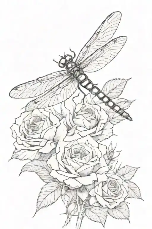 dragonfly on rose growing tattoo design idea