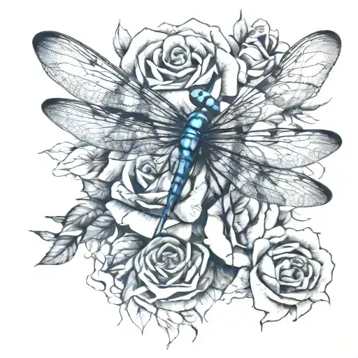 Dragonfly on a rose tattoo design idea