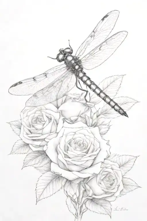 dragonfly on rose growing tattoo design idea