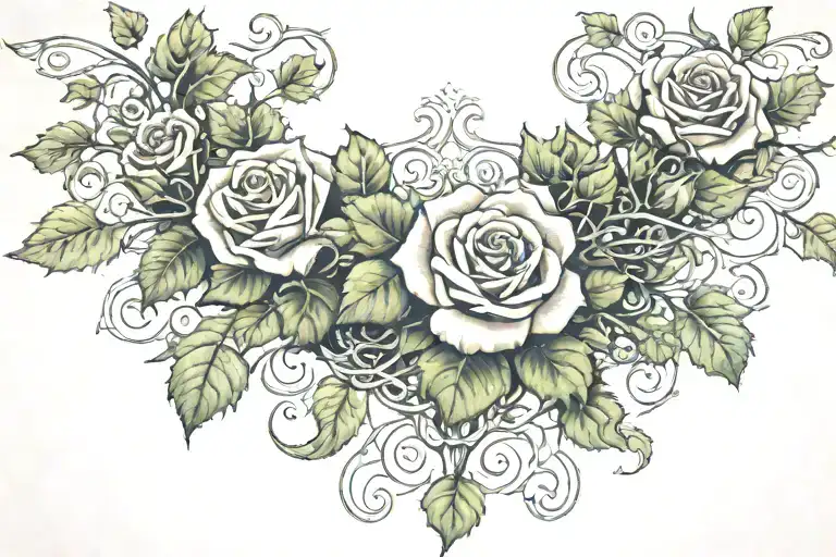 rose vines with ivy vines chest piece tattoo design idea