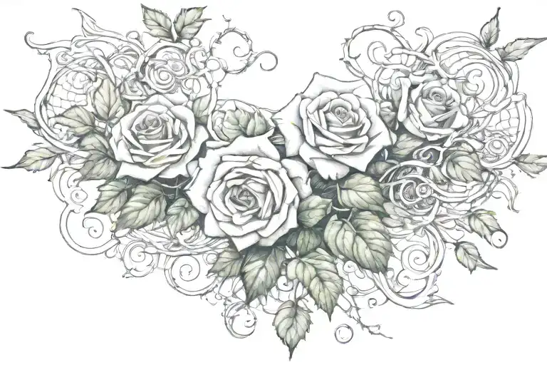 rose vines with ivy vines chest piece tattoo design idea