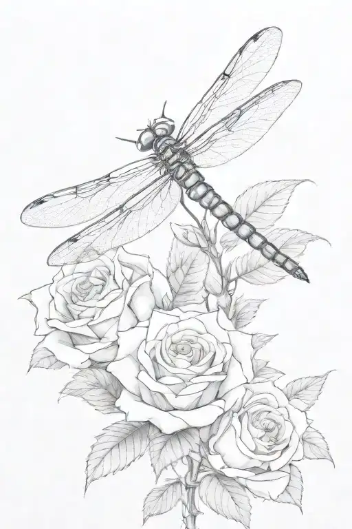 dragonfly on rose growing tattoo design idea