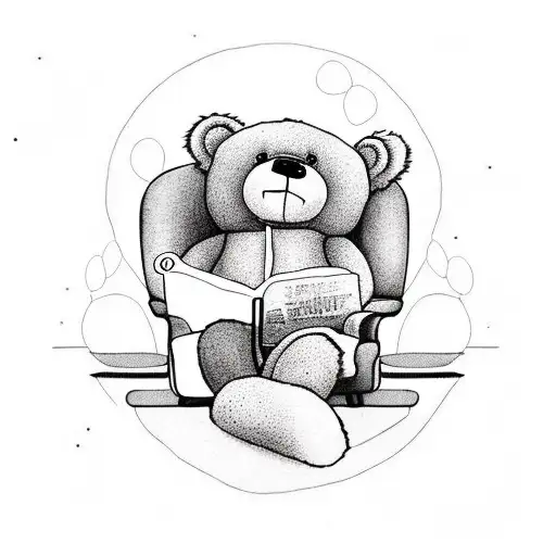   Teddy bear, wearing black cap sitting in armchair on top of the words "the years go by and time just seems to fly but  tattoo design idea