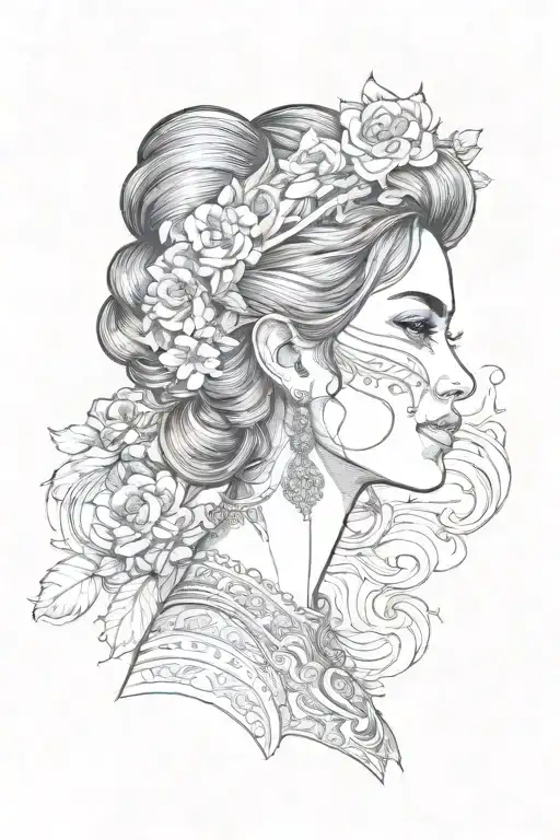 mexican girl side profile traditional lady tattoo design idea