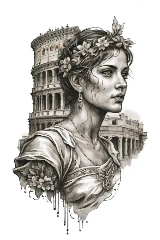 girl in rome tattoo design idea