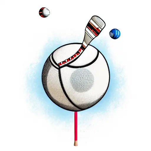 cricket bat with the word pop and a afl ball and golf stick tattoo design idea