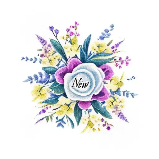 A beautiful floral arrangement with the client's family members' names incorporated into the petals, symbolizing their love for their family and flowers. tattoo design idea