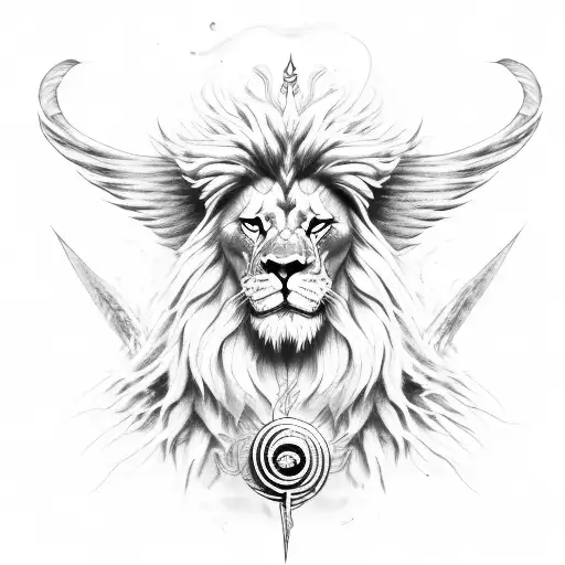 Demon-god, big evil wings, lion lookalike, overpower  tattoo design idea