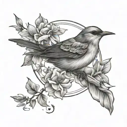 flowers light moon bird tattoo design idea