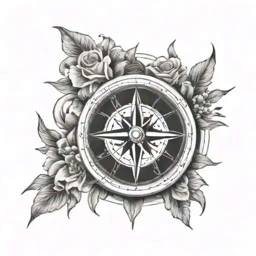flowers moon light bord compass tattoo design idea
