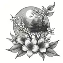 flowers moon trees  tattoo design idea