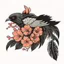 cherry blossoms falling then turning into black feathers falling tattoo design idea