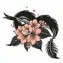 cherry blossoms falling then turning into black feathers falling tattoo design idea