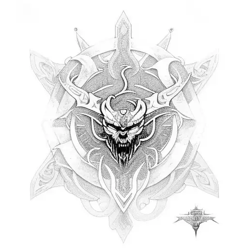 An intricate design featuring a fusion of Elden Ring and The Witcher 3 symbols tattoo design idea