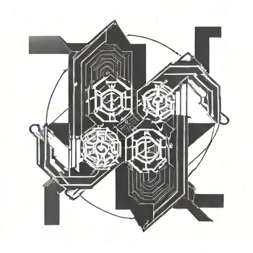 Roman numeral 5, letter O E and H, abstract, futuristic tattoo design idea