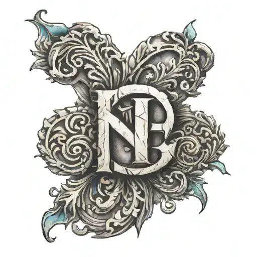 Roman numeral 5, letter O E and H,  tattoo design idea