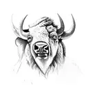 bison and flowers tattoo design idea