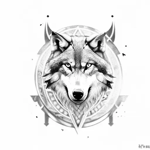 a viking sford in a wolf head tattoo design idea