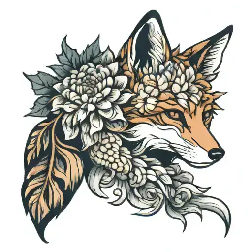 Chrysanthamum Fox curled tattoo design idea