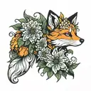 Chrysanthamum Fox curled tattoo design idea