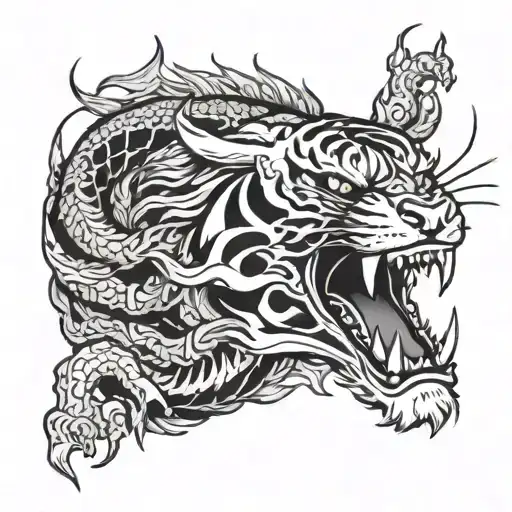tiger dragon breathing fire tattoo design idea