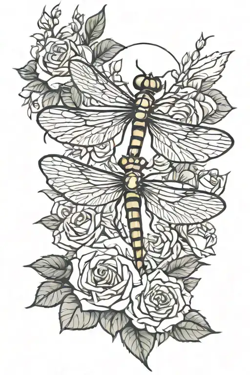 dragonfly and roses tattoo design idea