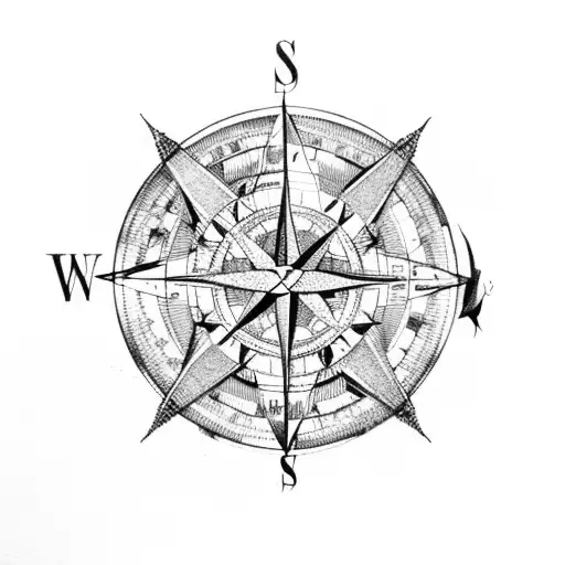 compass on a frayed map of the world tattoo design idea