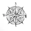 compass on a frayed map of the world tattoo design idea
