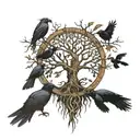 tree of life half dead half alive with crows and roots growing into a mouth tattoo design idea