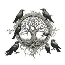 tree of life half dead half alive with crows and roots growing into a mouth tattoo design idea