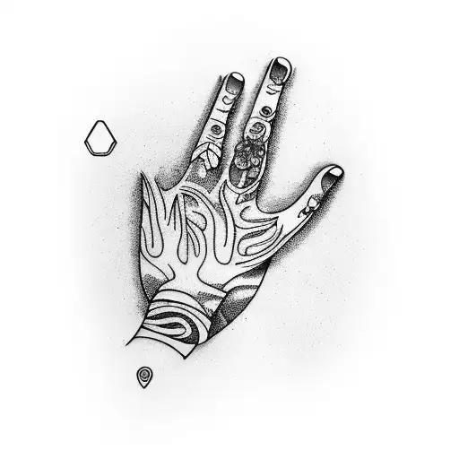 Ring Tattoo finger feminin with different trees on the back and mycelium in the palm tattoo design idea
