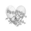 Heart-shaped lock nested among hazel, intertwined branches, leaves and blooms organically tattoo design idea