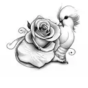 dove with roses behind it and the name stephanie tattoo design idea