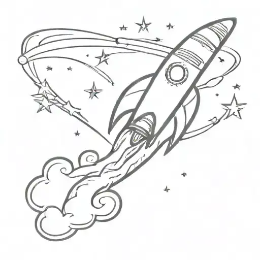 A sleek and modern tattoo of a rocket ship blasting off into the night sky, symbolizing your love for space exploration tattoo design idea