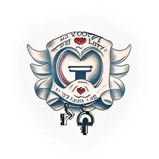 A traditional-style tattoo of a closed mouth with a lock and key symbolizing the love for non-talking tattoo design idea