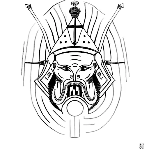 A minimalist tattoo of a gladiator helmet with the phrase 'Non arrenderti, neanche se sei stato sconfitto' written below it. tattoo design idea